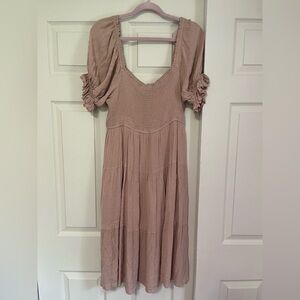 Nude Pink Dress with Puff Sleeves XL